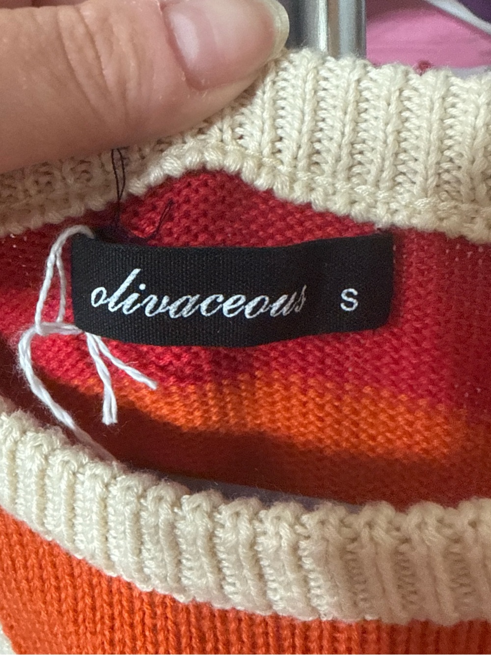 Olivaceous Striped Knit Top in Pink, Red, Orange & Cream - Picture 2 of 3